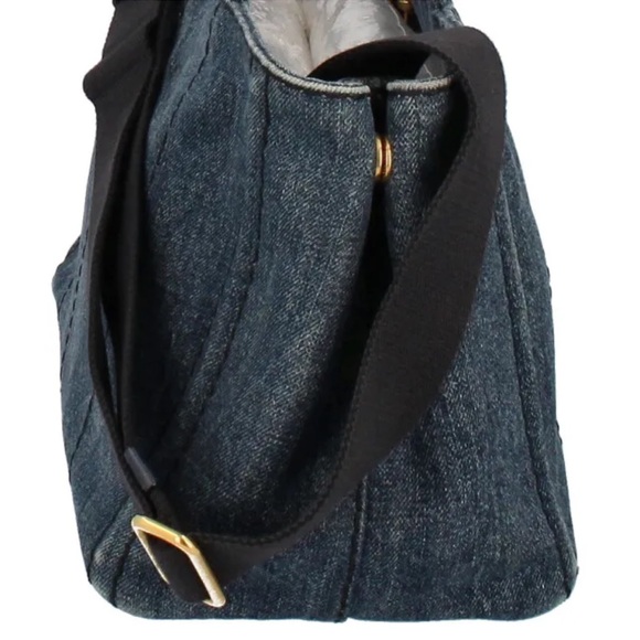 Authentic PRADA Canapa Canvas Denim Finish 2Way Shoulder Hand Bag Canvas - Picture 2 of 9